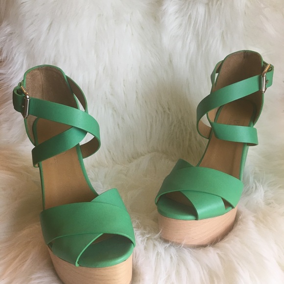 Polo Ralph Lauren Shoes - Polo Ralph Lauren Green Leather Platform Sandal